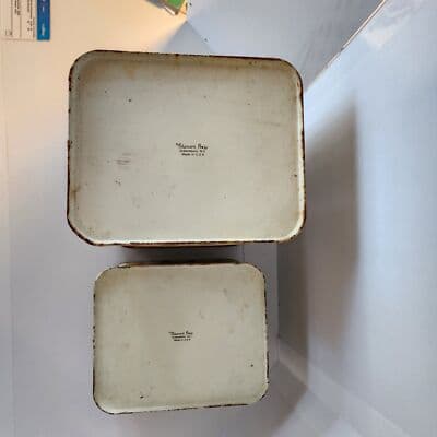 Vintage Strawberry Tin Canister Set Made in USA Red White Brown Potpourri Press - Thumbnail 11