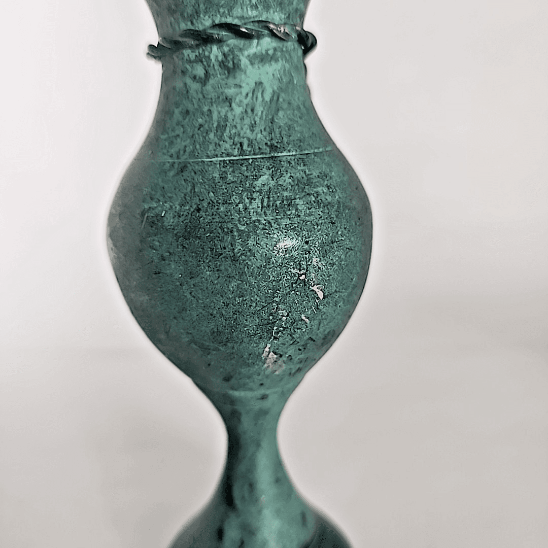 Vintage Small Brass Bud Vase Flare Rope Tassel Tie 5.5" blue patina Made India - Thumbnail 8
