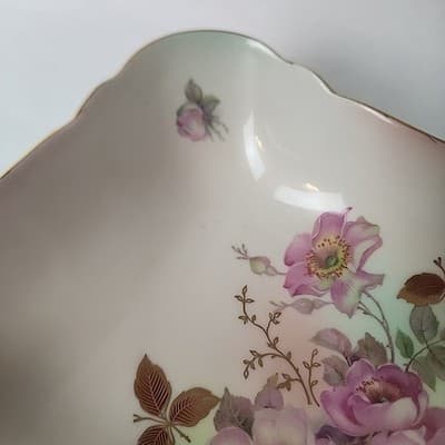 Bavaria Schumann Arzberg Germany Square Bowl Vintage WIld Rose Pattern Gold Gilt - Thumbnail 4