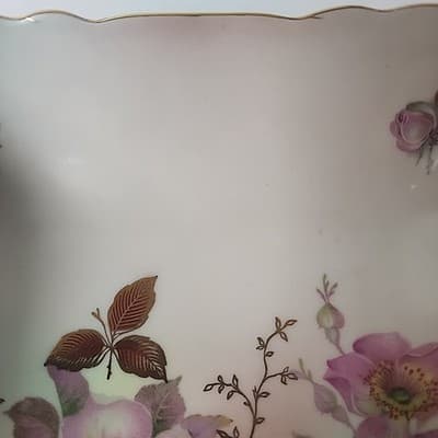 Bavaria Schumann Arzberg Germany Square Bowl Vintage WIld Rose Pattern Gold Gilt - Thumbnail 3