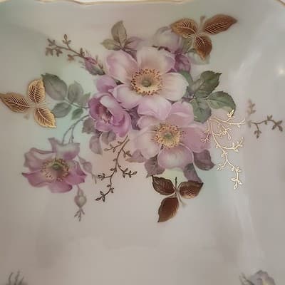 Bavaria Schumann Arzberg Germany Square Bowl Vintage WIld Rose Pattern Gold Gilt - Thumbnail 8