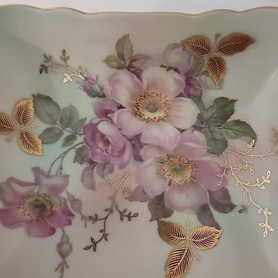 Bavaria Schumann Arzberg Germany Square Bowl Vintage WIld Rose Pattern Gold Gilt - Thumbnail 7