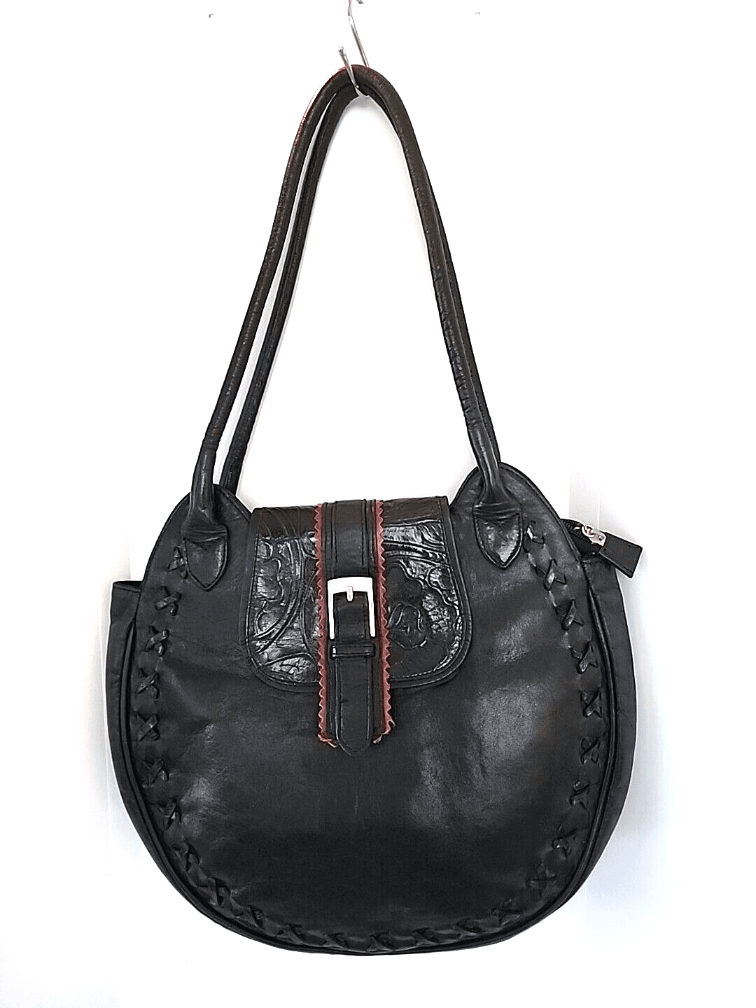 Vintage 1990s Black Snap Closure Berge Italian Round Leather Purse