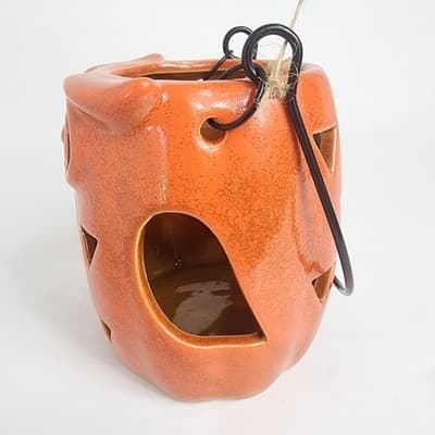 Ceramic Orange Owl Tea Light Holder Metal Handle Halloween Fall Decor Cute Fun - Thumbnail 5