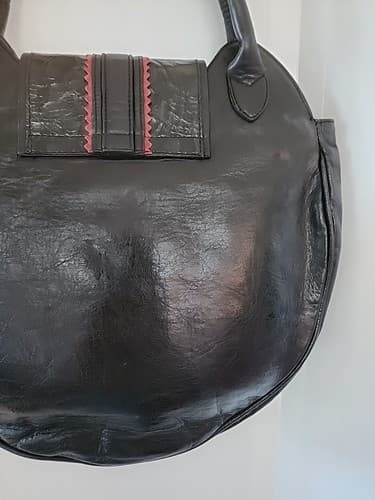 Vintage 1990s Black Snap Closure Berge Italian Round Leather Purse - Thumbnail 9