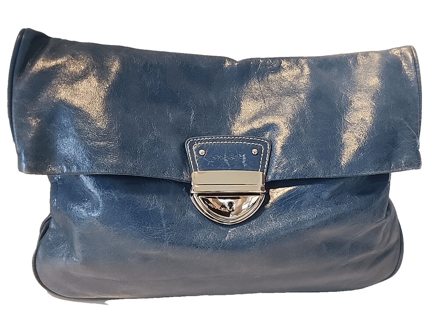 Cynthia Rowley Blue Envelope Clutch Bag Early 2000s Metal Buckle