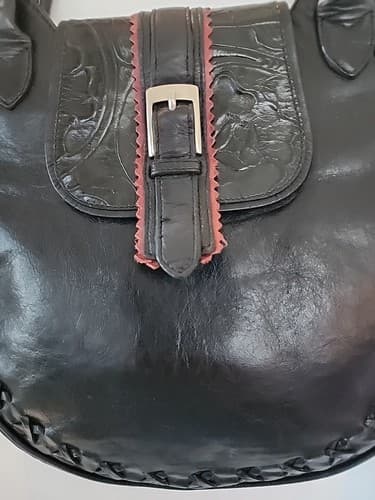 Vintage 1990s Black Snap Closure Berge Italian Round Leather Purse - Thumbnail 5