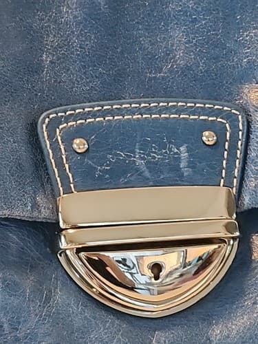 Cynthia Rowley Blue Envelope Clutch Bag Early 2000s Metal Buckle - Thumbnail 5