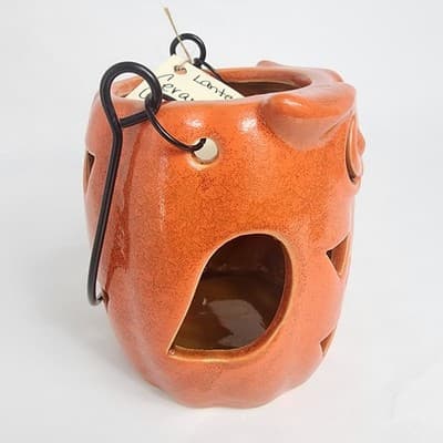 Ceramic Orange Owl Tea Light Holder Metal Handle Halloween Fall Decor Cute Fun - Thumbnail 3