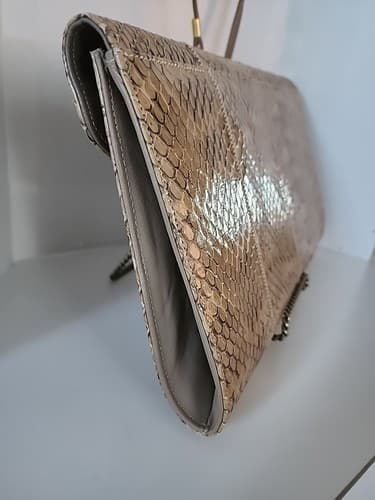 Vintage 1970s Tan Genuine Snakeskin Envelope Clutch Removeable Crossbody Strap - Thumbnail 11