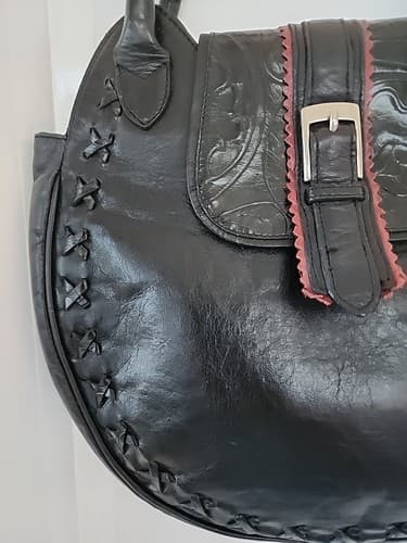 Vintage 1990s Black Snap Closure Berge Italian Round Leather Purse - Thumbnail 4