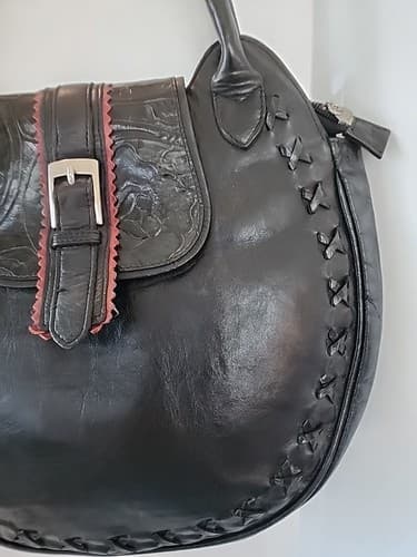 Vintage 1990s Black Snap Closure Berge Italian Round Leather Purse - Thumbnail 6