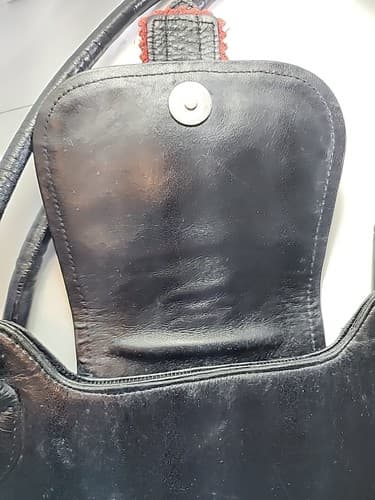 Vintage 1990s Black Snap Closure Berge Italian Round Leather Purse - Thumbnail 14