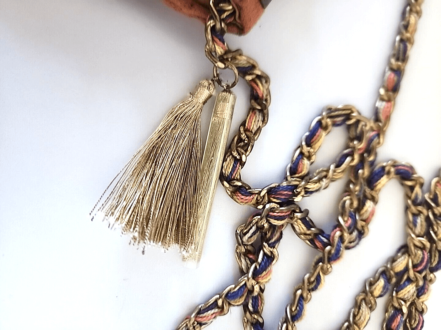 Camel Brown Beaded Embroidered Flower Purse Crossbody Chain Tassels India NWOT - Thumbnail 9