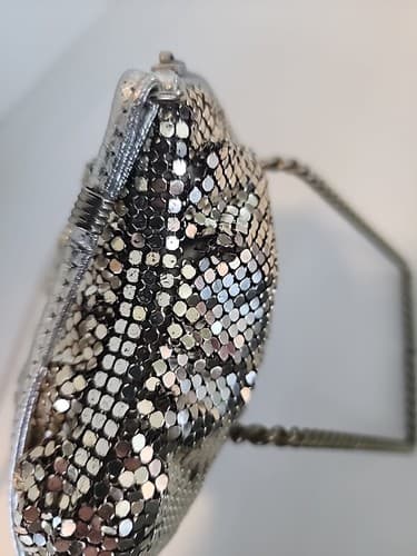 Whiting and Davis Silver Mesh Disco Vintage Purse Crossbody Over Shoulder - Thumbnail 16