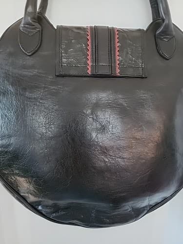 Vintage 1990s Black Snap Closure Berge Italian Round Leather Purse - Thumbnail 8
