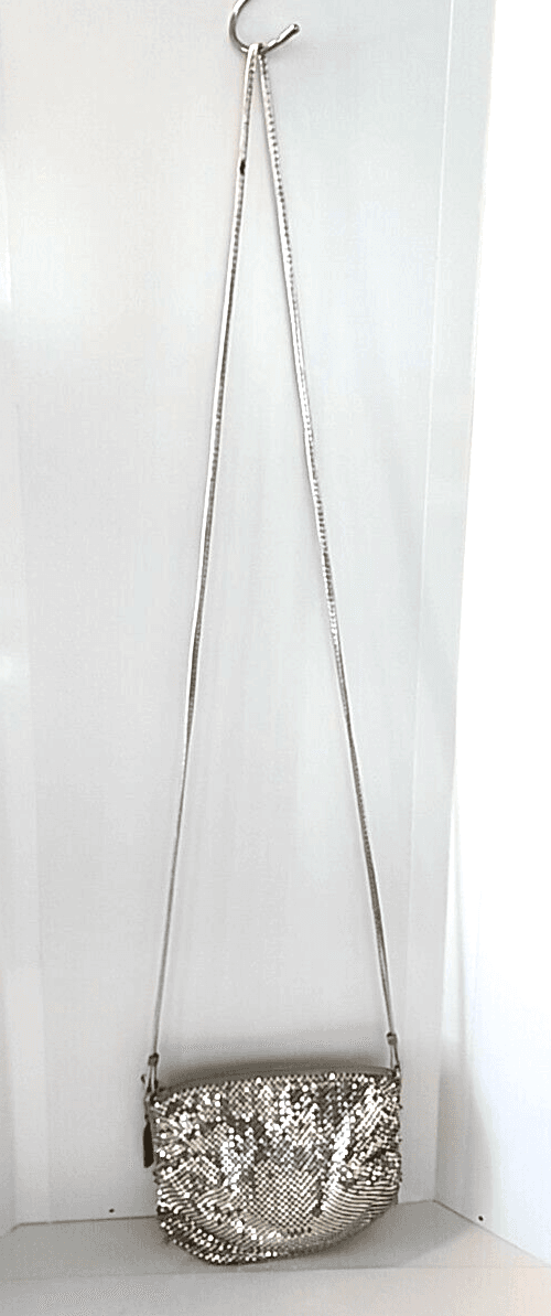 Whiting and Davis Silver Mesh Disco Vintage Purse Crossbody Over Shoulder - Thumbnail 3