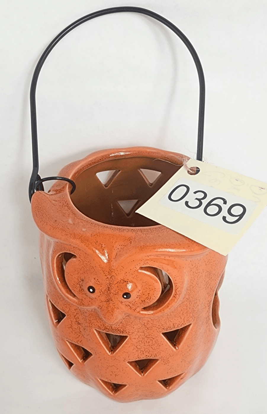 Ceramic Orange Owl Tea Light Holder Metal Handle Halloween Fall Decor Cute Fun