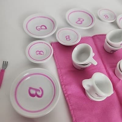 Vintage Barbie Strombecker China Tea Set of 8 Napkins Some Utensils Incomplete - Thumbnail 8