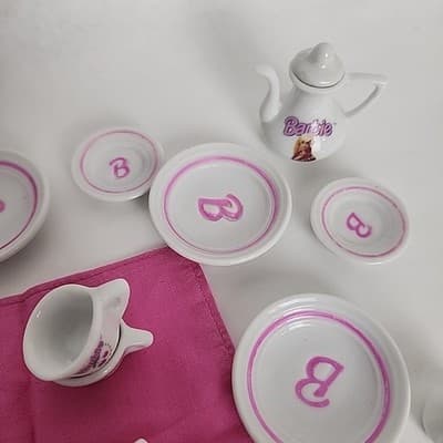 Vintage Barbie Strombecker China Tea Set of 8 Napkins Some Utensils Incomplete - Thumbnail 9