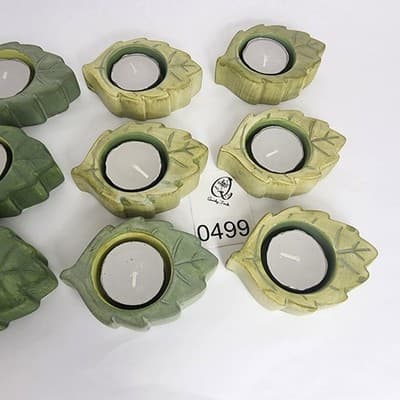 5 Light Green 7 Dark Green Leaf Tea Light Holders 12 Total Includes 12 Candles - Thumbnail 3