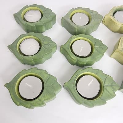 5 Light Green 7 Dark Green Leaf Tea Light Holders 12 Total Includes 12 Candles - Thumbnail 4