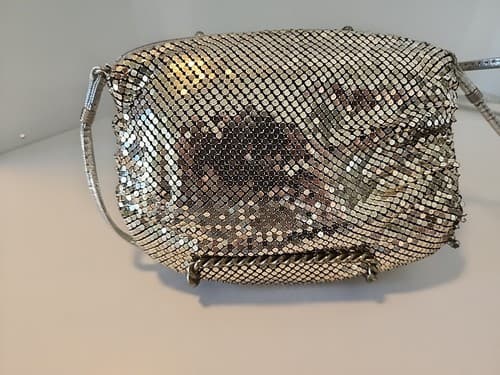 Whiting and Davis Silver Mesh Disco Vintage Purse Crossbody Over Shoulder - Thumbnail 2