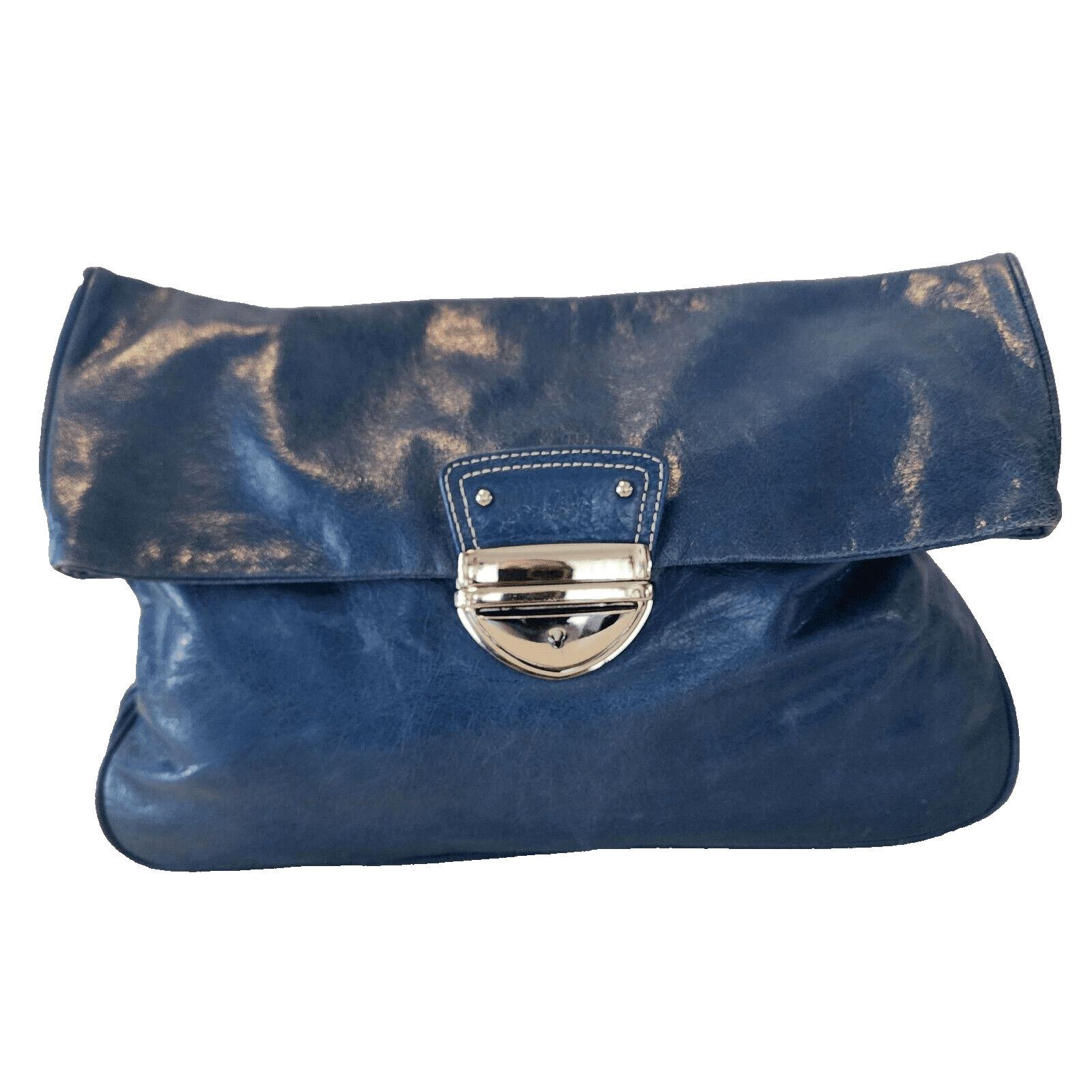 Cynthia Rowley Blue Envelope Clutch Bag Early 2000s Metal Buckle - Thumbnail 3
