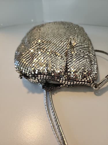 Whiting and Davis Silver Mesh Disco Vintage Purse Crossbody Over Shoulder - Thumbnail 15