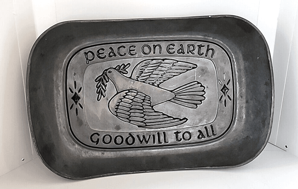 Vintage Pewter Bread Tray Dove Wilton Armetale Peace on Earth Goodwill to All
