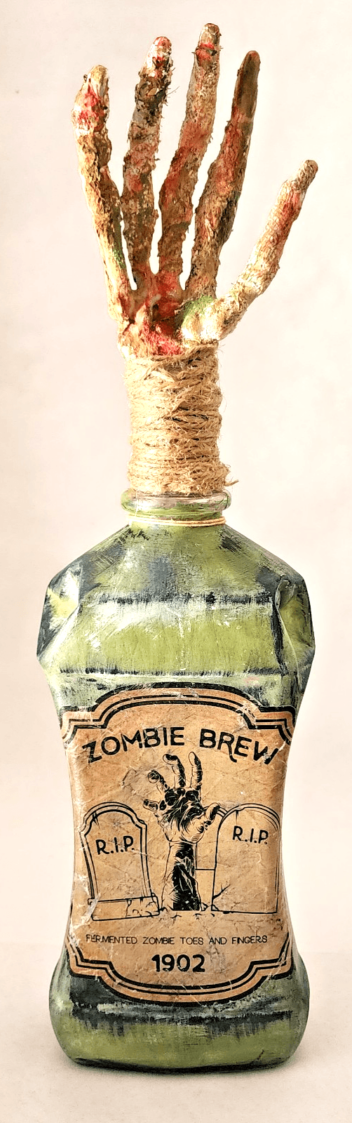 Zombie Brew Apothecary Bottle Halloween Decor Green Handcrafted Weighted