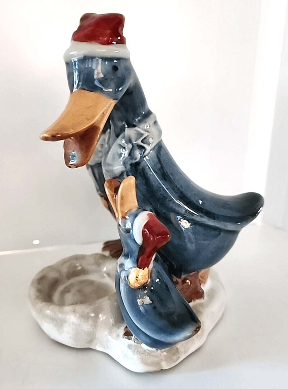 Holiday Christmas Duck Candle Holder Family Figurine Santa Hats Rustic - Thumbnail 2