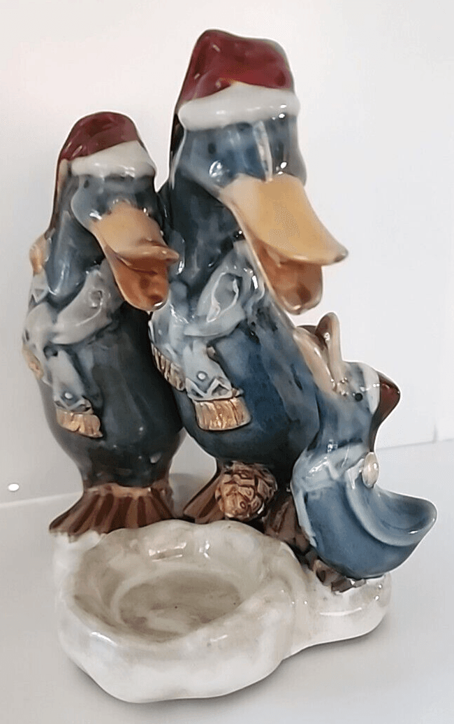 Holiday Christmas Duck Candle Holder Family Figurine Santa Hats Rustic