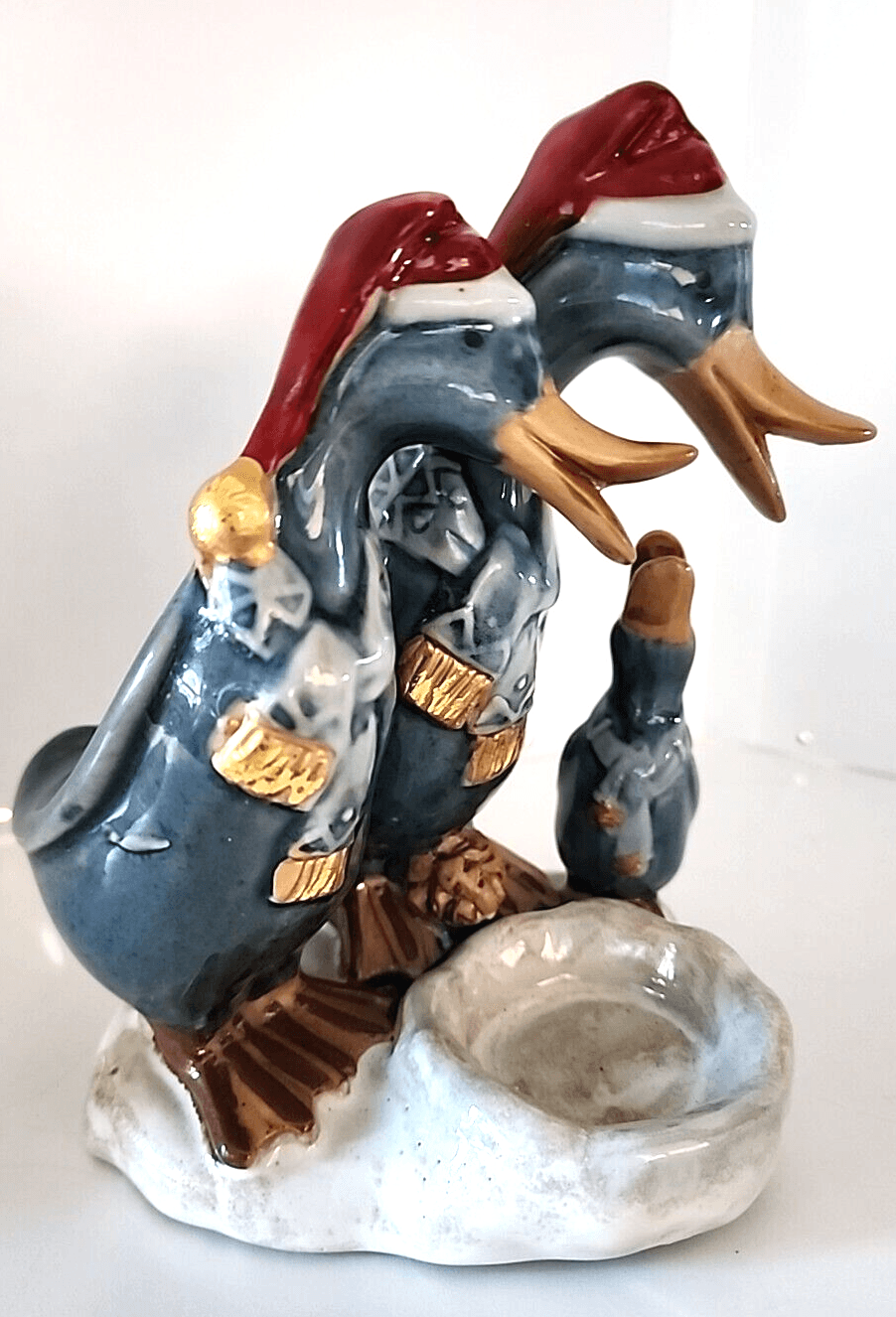 Holiday Christmas Duck Candle Holder Family Figurine Santa Hats Rustic - Thumbnail 6