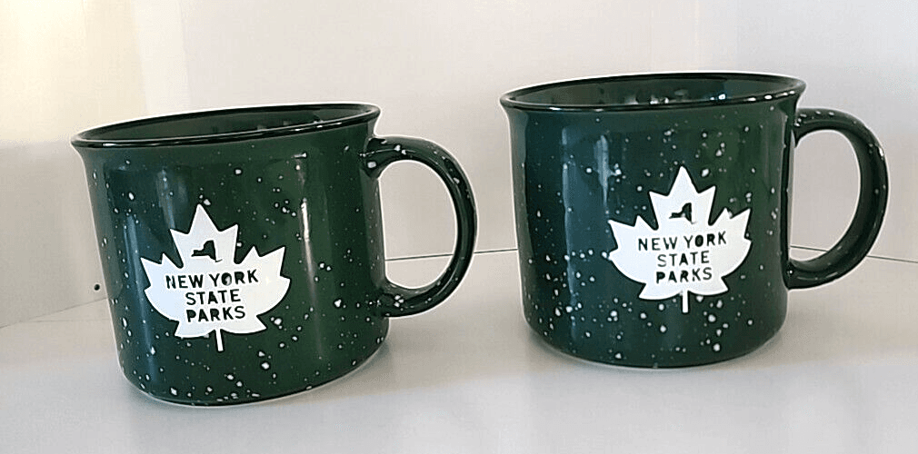 Green New York State Parks 15 oz Campfire Mug Maple Leaf Design NYS Set of 2
