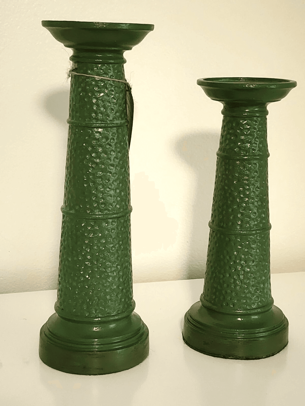 Set of 2 Handpainted Green Tall Candle Stands Dimpled Taper Option - Thumbnail 2