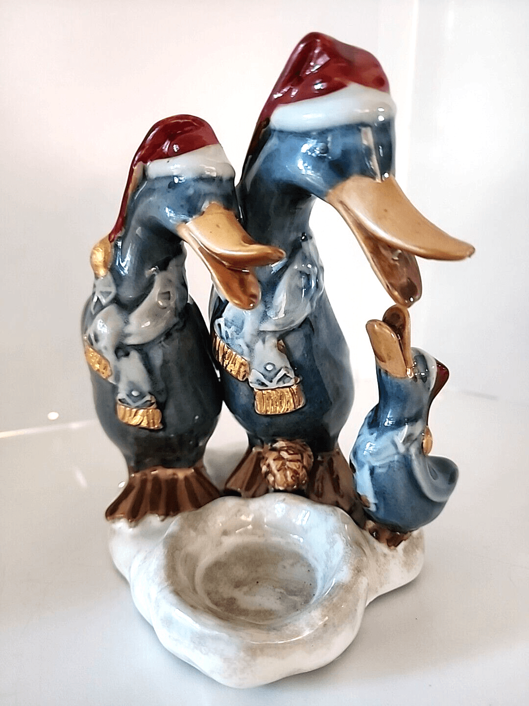 Holiday Christmas Duck Candle Holder Family Figurine Santa Hats Rustic - Thumbnail 7