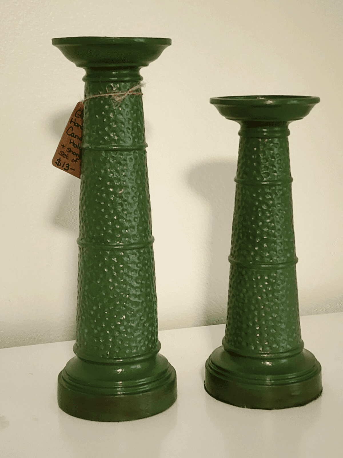 Set of 2 Handpainted Green Tall Candle Stands Dimpled Taper Option - Thumbnail 4
