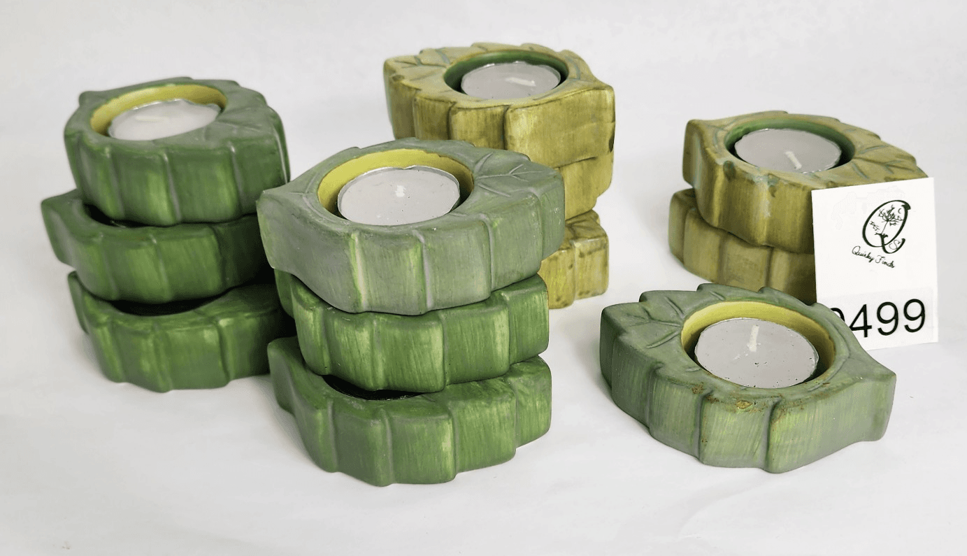 5 Light Green 7 Dark Green Leaf Tea Light Holders 12 Total Includes 12 Candles