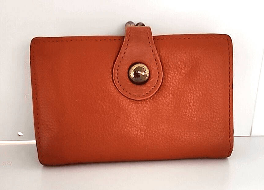 Orange Wallet Folding 17 Credit Card Holder Slots Patterned Interior Vintage