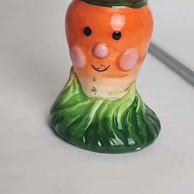 SIX Orange Green Carrot Ceramic Egg Holders Cottontale Filigree Easter 1990's - Thumbnail 5