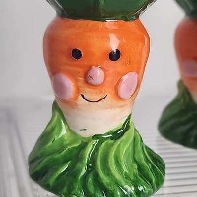 SIX Orange Green Carrot Ceramic Egg Holders Cottontale Filigree Easter 1990's - Thumbnail 7