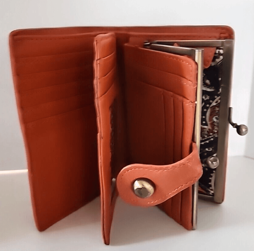 Orange Wallet Folding 17 Credit Card Holder Slots Patterned Interior Vintage - Thumbnail 7