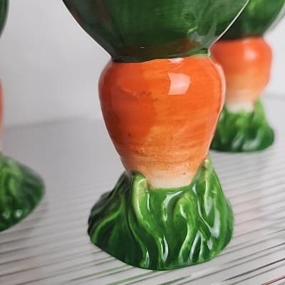 SIX Orange Green Carrot Ceramic Egg Holders Cottontale Filigree Easter 1990's - Thumbnail 4
