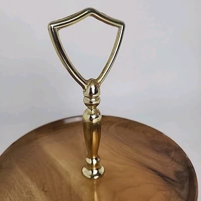 Oregon Made in USA Myrtlewood Gold Metal Handle Wooden Server Dish Brown Vintage - Thumbnail 3