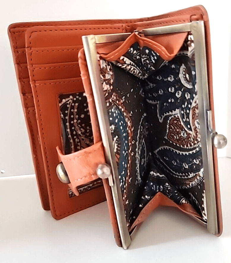 Orange Wallet Folding 17 Credit Card Holder Slots Patterned Interior Vintage - Thumbnail 9