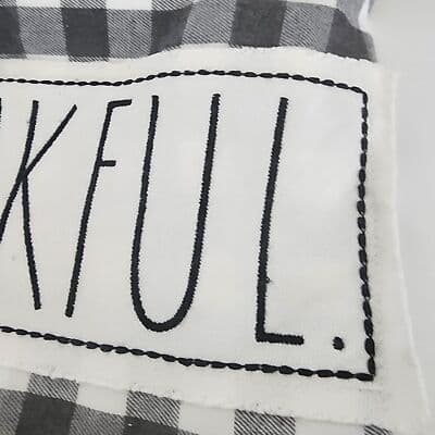 Rae Dunn Embroidered Mantle Scarf Thankful Gray Buffalo Check Plaid New - Thumbnail 5