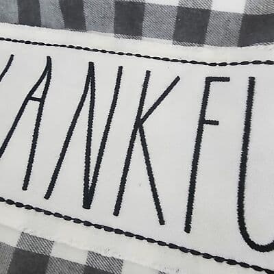 Rae Dunn Embroidered Mantle Scarf Thankful Gray Buffalo Check Plaid New - Thumbnail 4