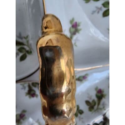Norcrest Vintage Nut Candy Dish Rose Buds Gold Accents Handle 4 Sections - Thumbnail 7