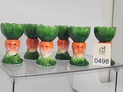 SIX Orange Green Carrot Ceramic Egg Holders Cottontale Filigree Easter 1990's - Thumbnail 8